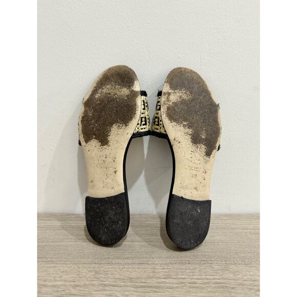 Fendi Raffia FF Logo Slip On Flat Slide Sandals Natural Black Women's Size 38 - Picture 8 of 8